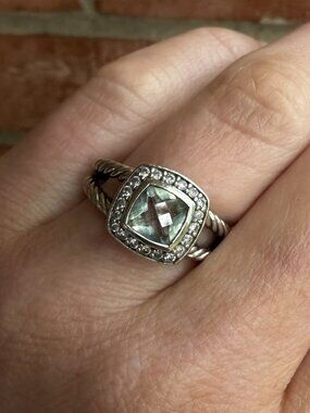 David Yurman Petite Albion® Ring Sterling Silver with Prasiolite & Diamonds sz 6